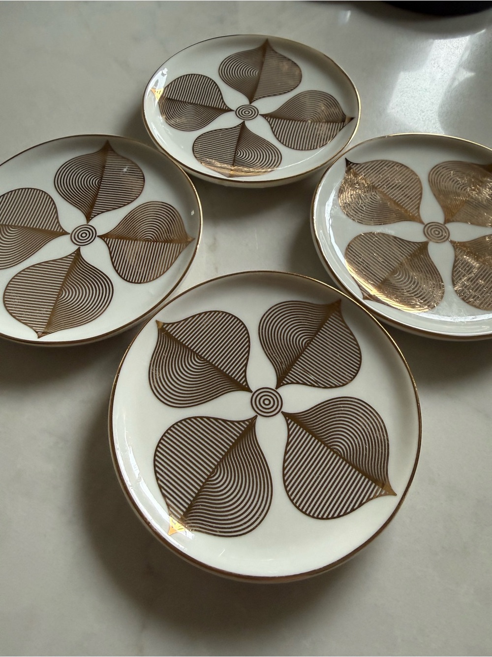 Jonathan Adler White and Gold Ceramic Coaster Set 0f 4